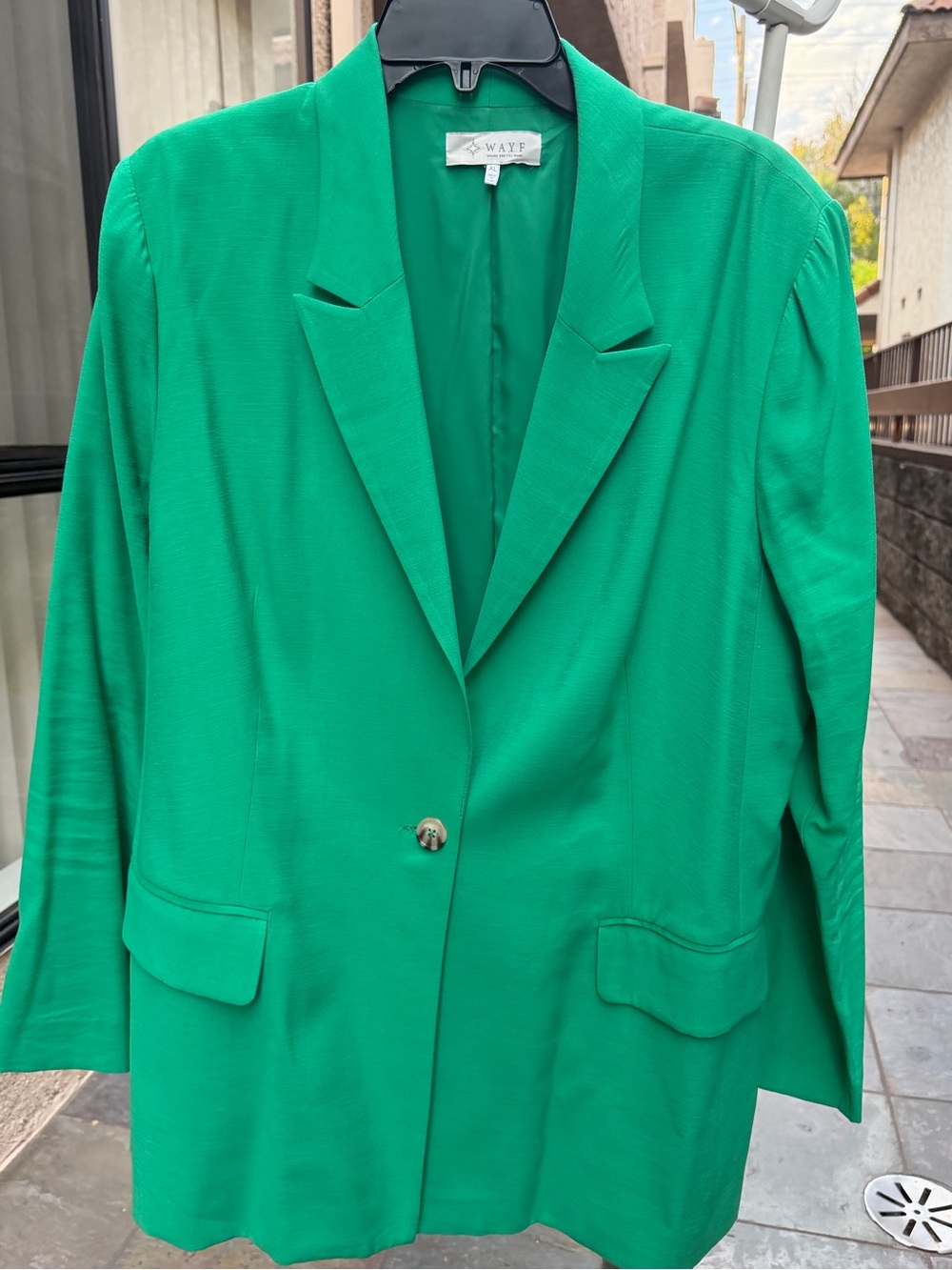 Wayf Vibrant Emerald Green Single-Button Blazer